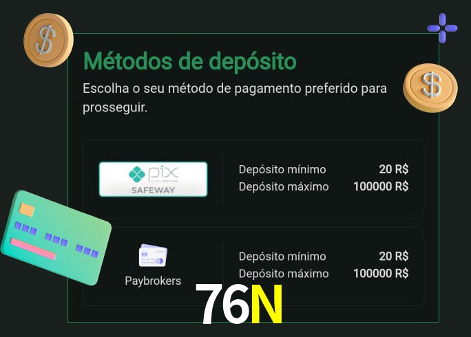 O cassino 76N oferece uma grande variedade de métodos de pagamento